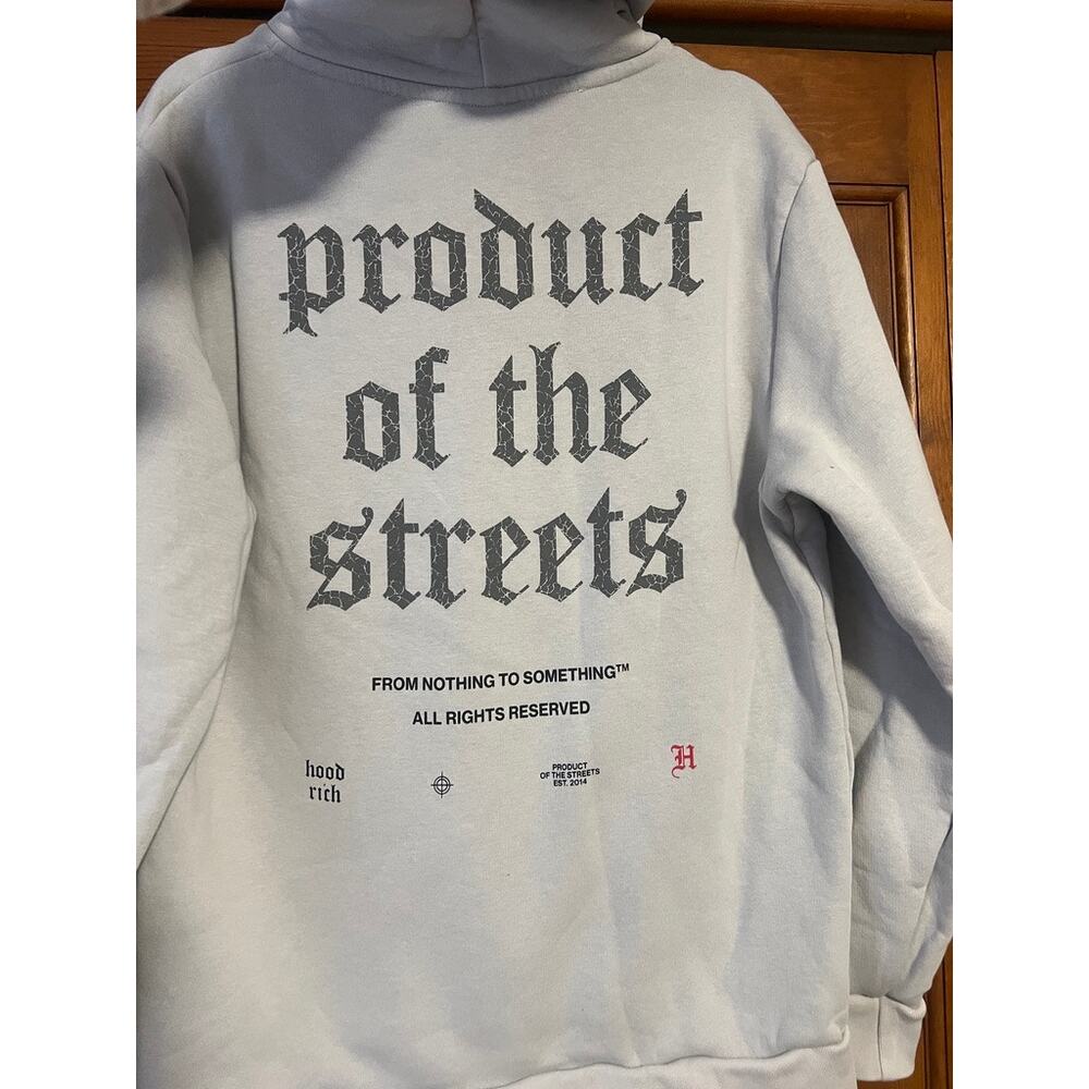 Hoodrich Men's Product Of The Streets Graphic Hoodie Light Gray Pullover Size M - Picture 10 of 12
